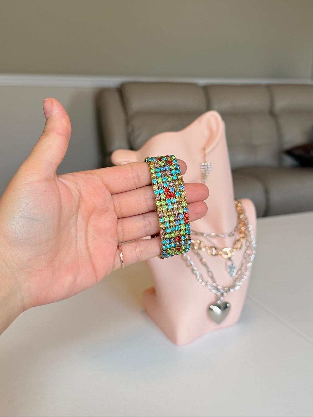MultiColor Gemstone Stretch Bracelet - Picture 5 of 8